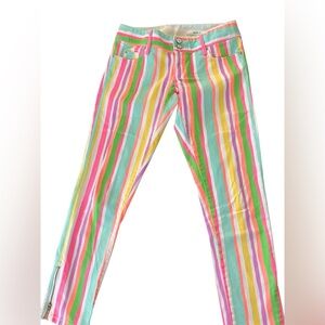 Lilly Pulitzer Worth Skinny Mini Zip Jeans multicolor striped pattern Size 0